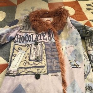 Custo Growing - Size 10- Double Breasted Coat w/Shaggy Faux Fur Lining